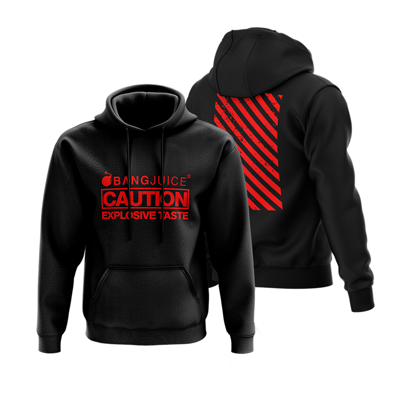 Bang Juice Hoodie Red Print Caution Stripes Merchandise 