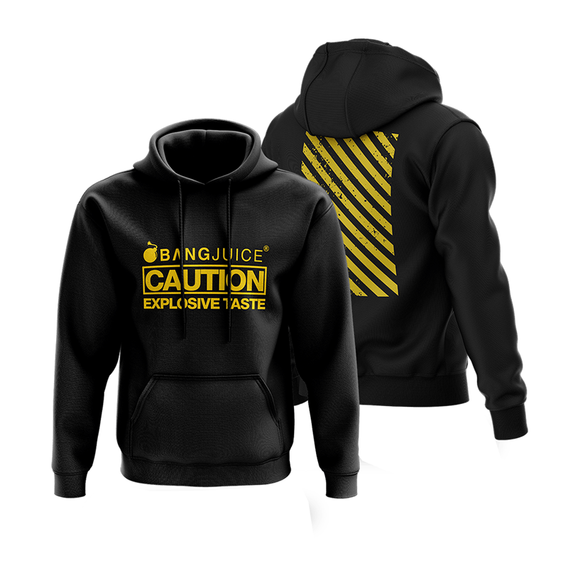 Bang Juice Hoodie Yellow Print Caution Stripes - Merchandise 