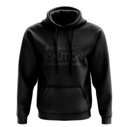 Bang Juice Hoodie Black Print Caution Stripes Merchandise